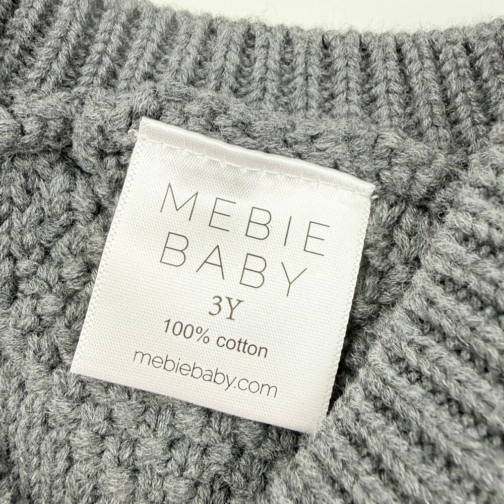 Mebie Baby Gray Chunky Knit Textured Cable Knit Sweater, 3T - Picture 3 of 5
